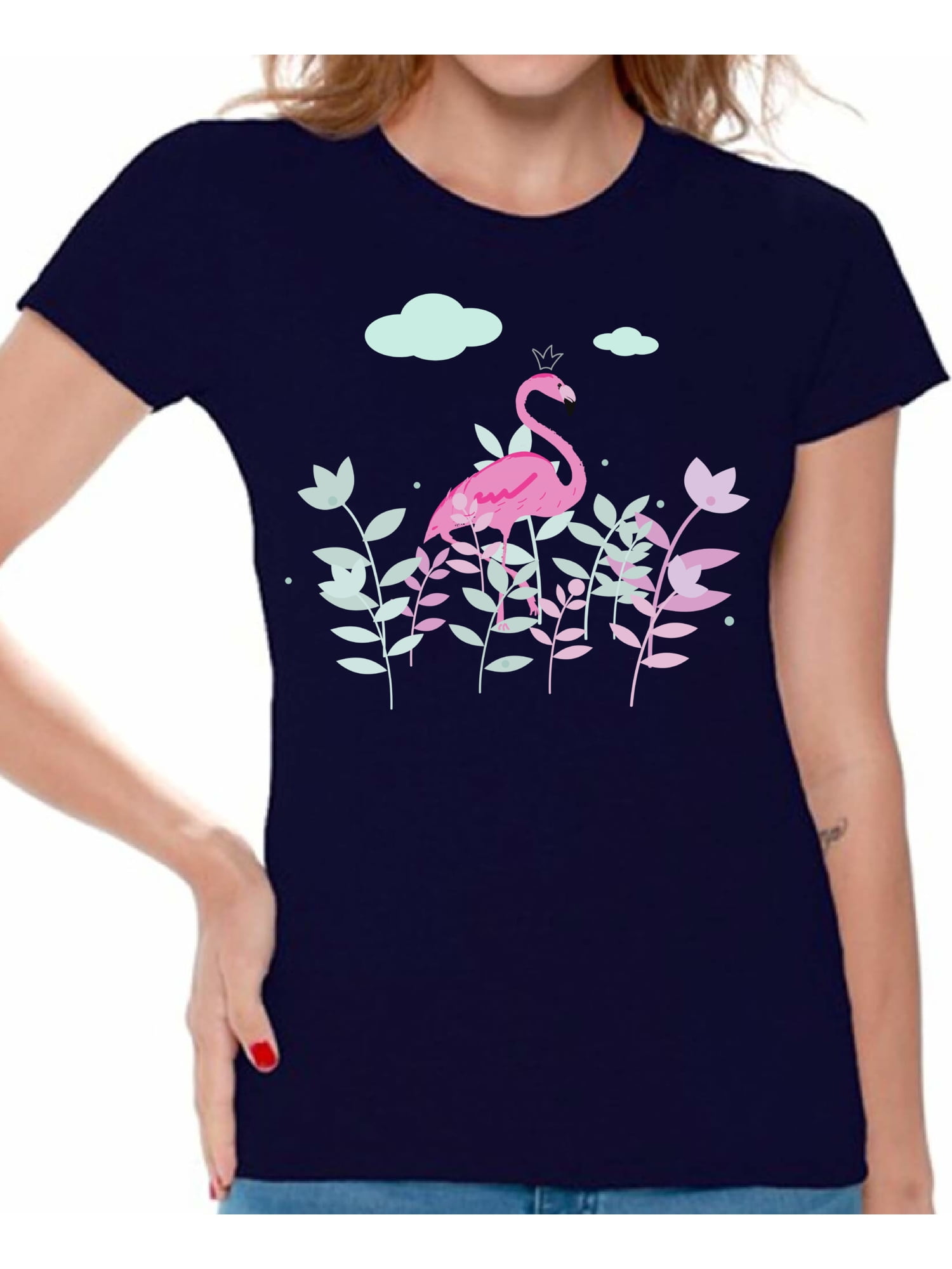 Awkward Styles Foliage Flamingo Womens T-Shirt Pink Flamingo Tshirt for ...