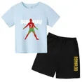 thumbnail image 4 of Conjunto de 2 piezas de camiseta y pantalones cortos de verano para niños y niñas, de algodón con estampado de marca para niños, ropa deportiva transpirable de manga corta para bebés y niños, 4 of 4