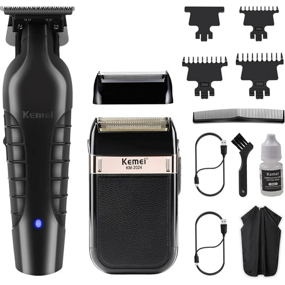 KEMEI Hair Trimmer for Men Professional & Waterproof Foil Shaver with Replaceable Foil Mesh, Zero Gapped Hair Clippers, Cordless Electric Razor for Men, Mens Grooming Shaving Kit, KM 2299, KM 2024