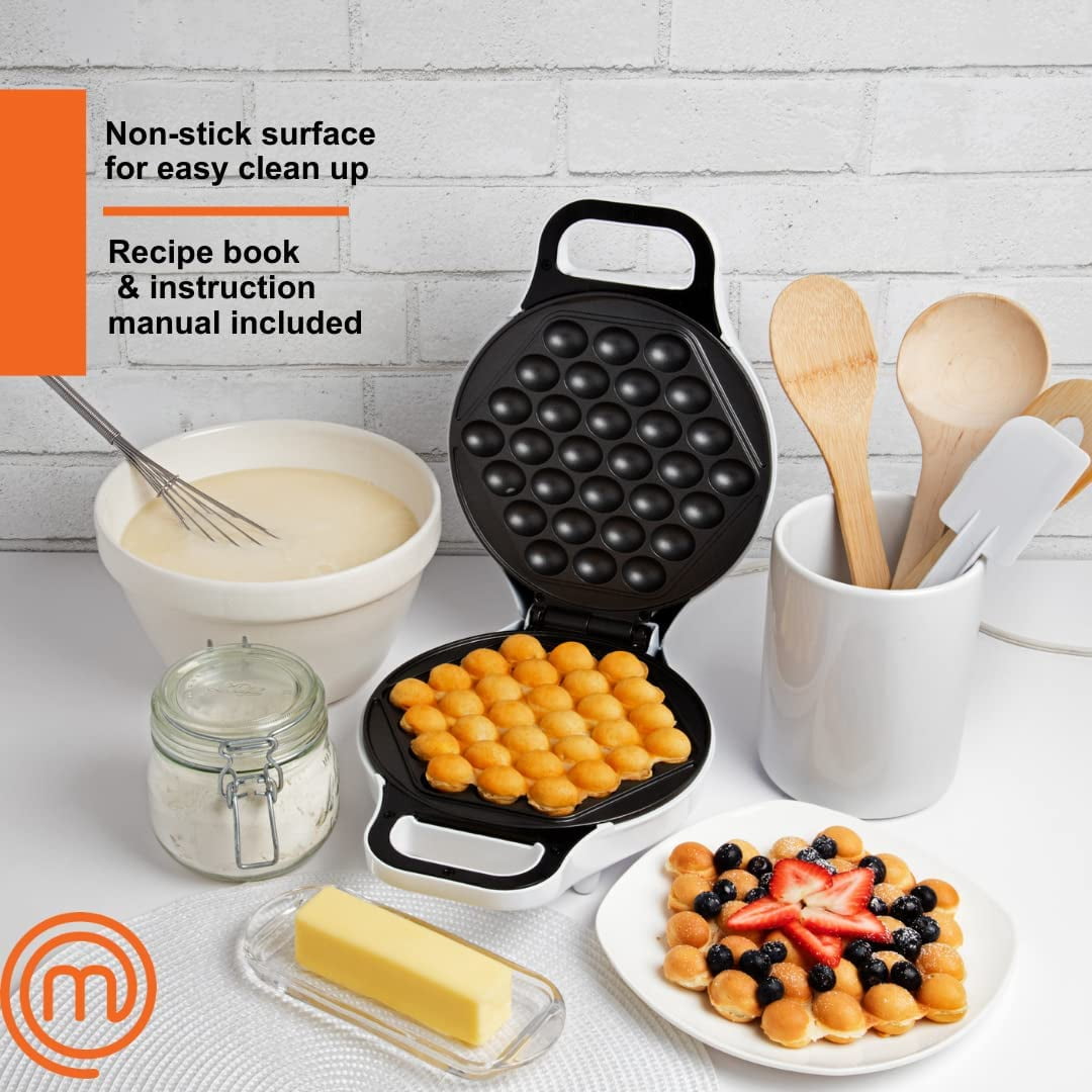 Bubble Waffle Maker - Electric Non-Stick Hong   Waffle Iron with Recipe Guide, Ready in Under 5 Minutes