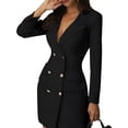 thumbnail image 3 of Traje De Mujer Vestido De Color Sólido Con Cuello En V Abrigo Con Botones Bolsillo Delgado Top Delgado, Negro, S Eigraketly AP002332-37, 3 of 6