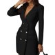 thumbnail image 3 of Traje De Mujer Vestido De Color Sólido Con Cuello En V Abrigo Con Botones Bolsillo Delgado Top Delgado, Negro, S Sweethay AP002332-37, 3 of 6