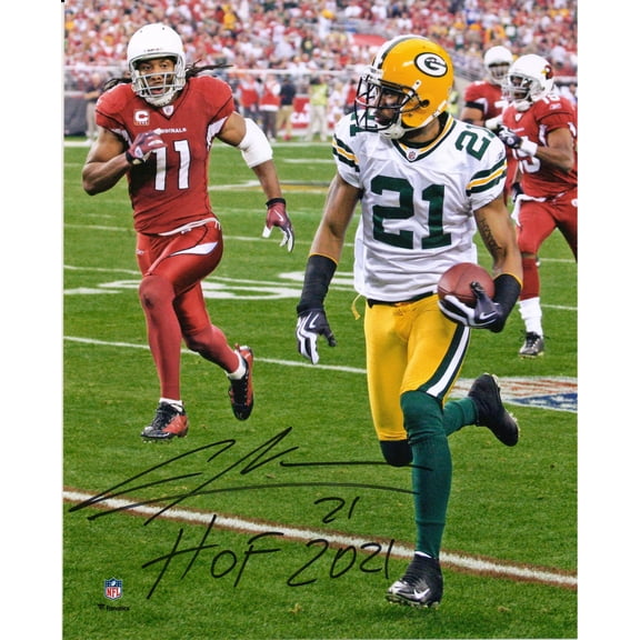 Charles Woodson Green Bay Packers Autographed 8" x 10" Interception Return Photograph with "HOF 2021" Inscription - Fanatics Authentic Certified