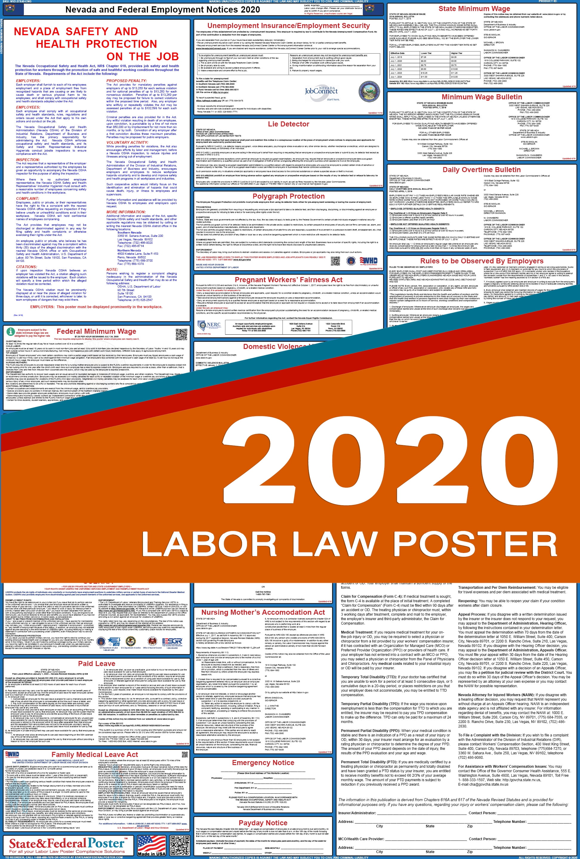 2020 Nevada State and Federal Labor Law Poster (Laminated)