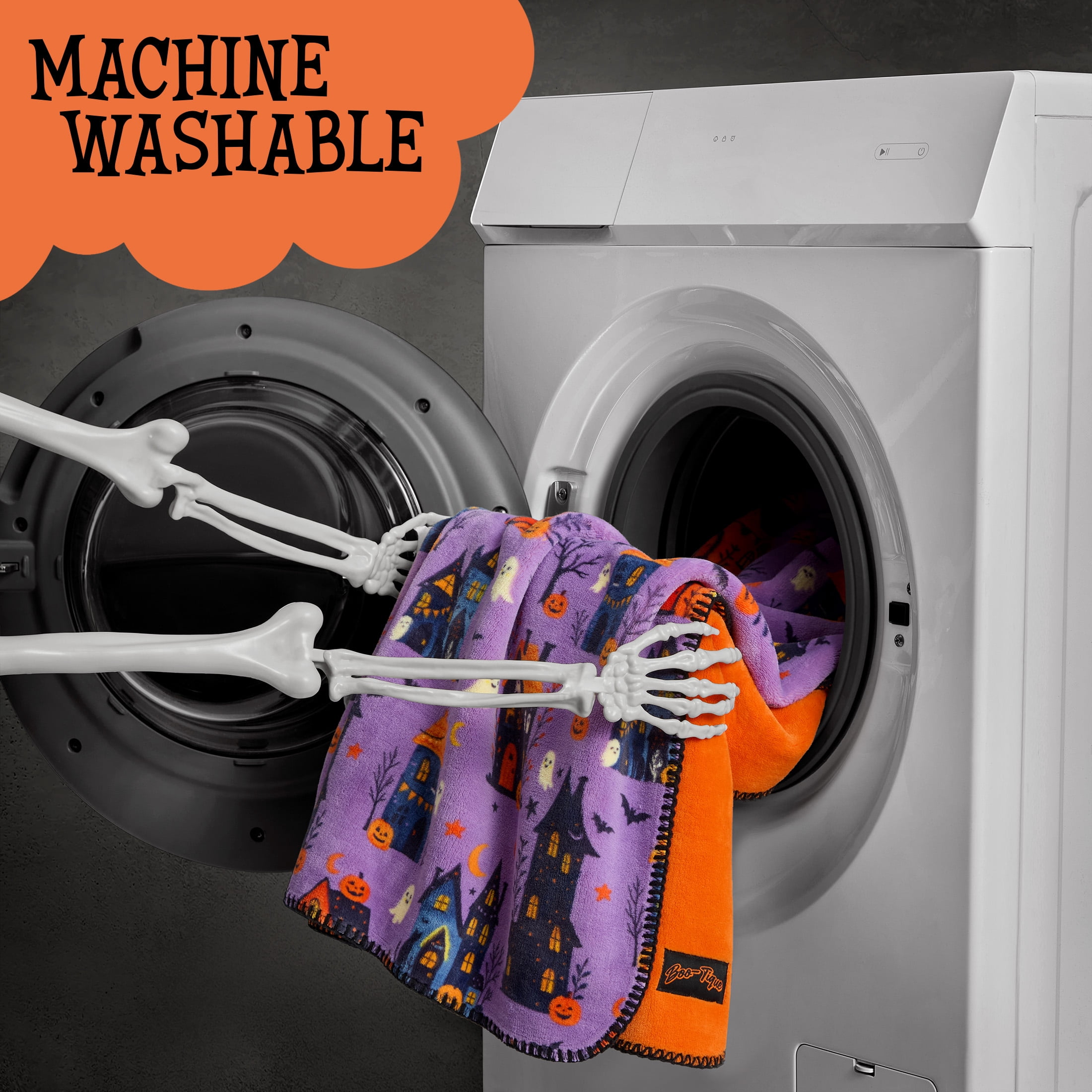 Boo-tique Halloween Reversible Oversized Couch Throw Blanket, Haunted Houses, Purple, 50 x 72 in