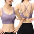 thumbnail image 2 of Wang6 Womens Spaghetti Strap Cropped Camisole Wireless Workout Sports Bras Seamless Padded Longline Bras Racerback Yoga Fitness Gym Tops Purple L, 2 of 5
