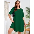 thumbnail image 2 of SHOWMALL Women's Plus Size 2 Piece Outfit Sets, Green 2X Short Sleeve Side Split Tunic Tops and Biker Shorts Sets, Summer Soft Loungewear, 2 of 8