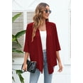 thumbnail image 3 of SHOWMALL Cardigans Légers Décontractés pour Femmes à devant Ouvert, Doux et Drapé, Manches 3/4, Taille US Moyenne, Rouge Vin, 3 of 7
