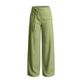 thumbnail image 4 of Women's Checkered Wide Leg Pants Plaid Elastic High Waisted Drawstring Trousers Casual Loose Fit Pants with Pockets Green XXL(XXL), 4 of 5
