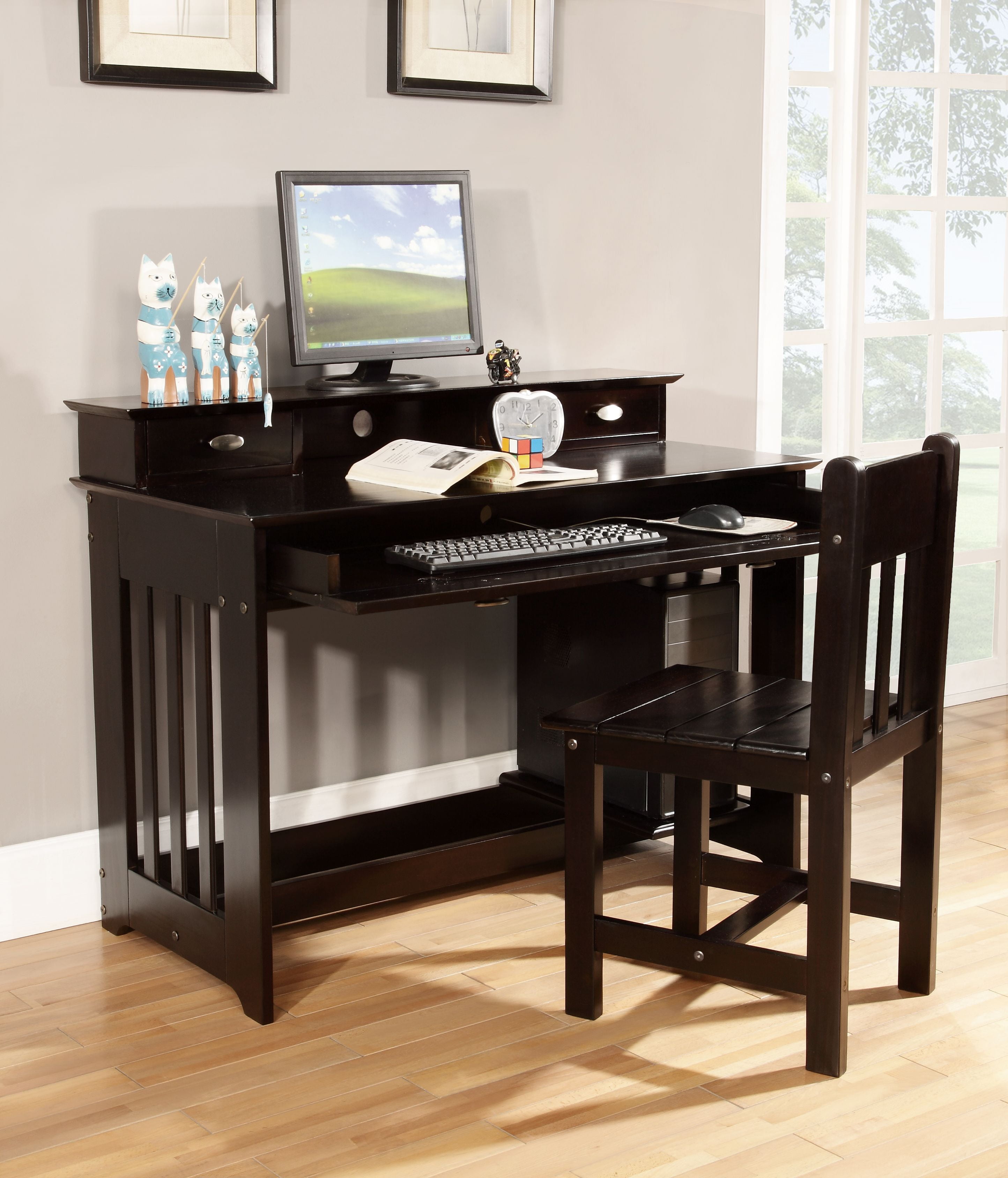 American Furniture Classics Model 2968 Solid Pine Student Desk With Hutch And Chair In Espresso