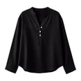 thumbnail image 4 of Linen Shirts for Women Long Sleeve V Neck Pullover Tops Button Down T Shirt Casual Fall Blouses, 4 of 6