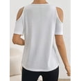 thumbnail image 4 of ClodeEU Women's V Neck Cold Shoulder Short Sleeve Top with Contrast Trim, Casual Solid Color Blouse White,Women's Plus XXL, 4 of 7