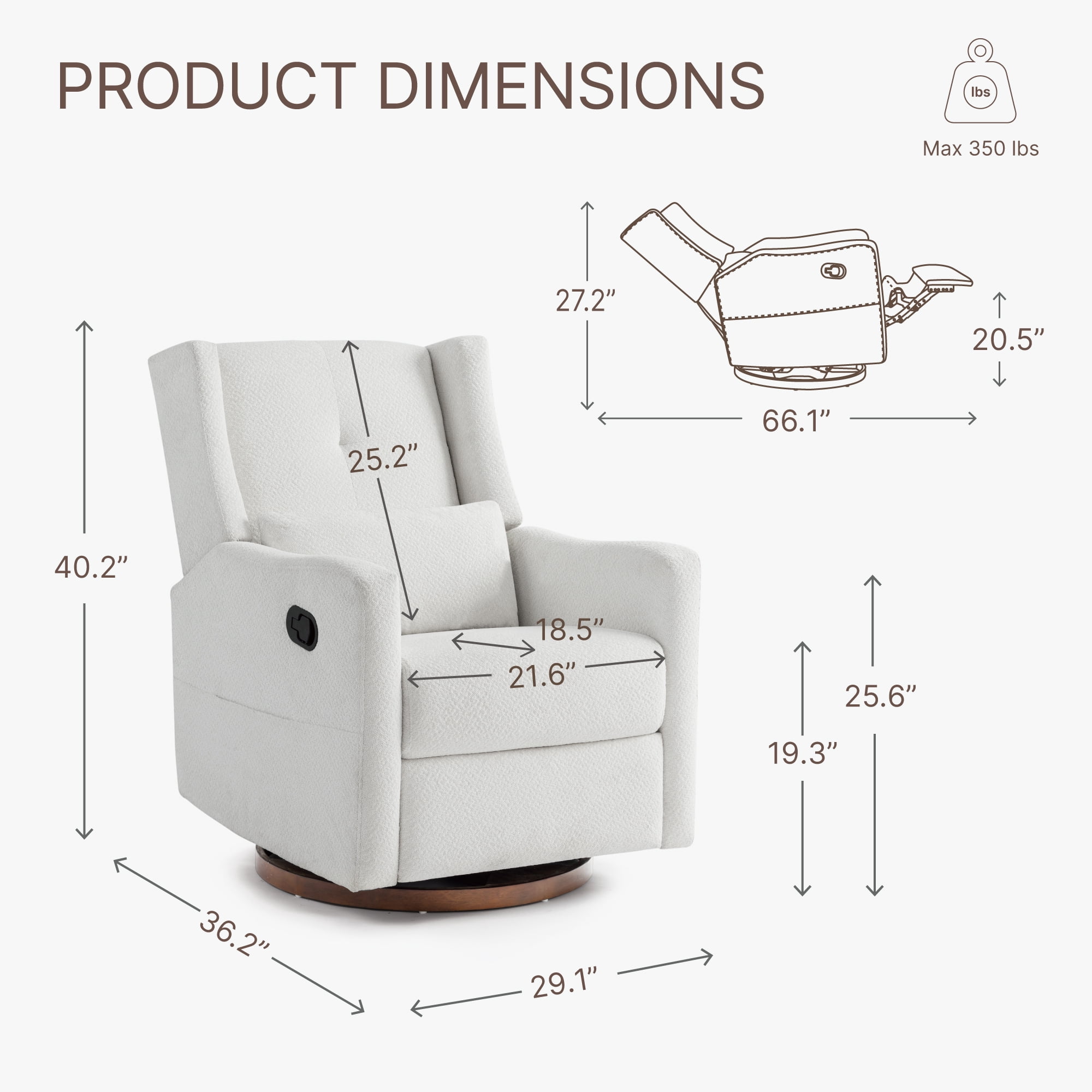 CHITA Manual Swivel Glider Recliner 360°Swivel Fabric Recliner Sofa for Living Room