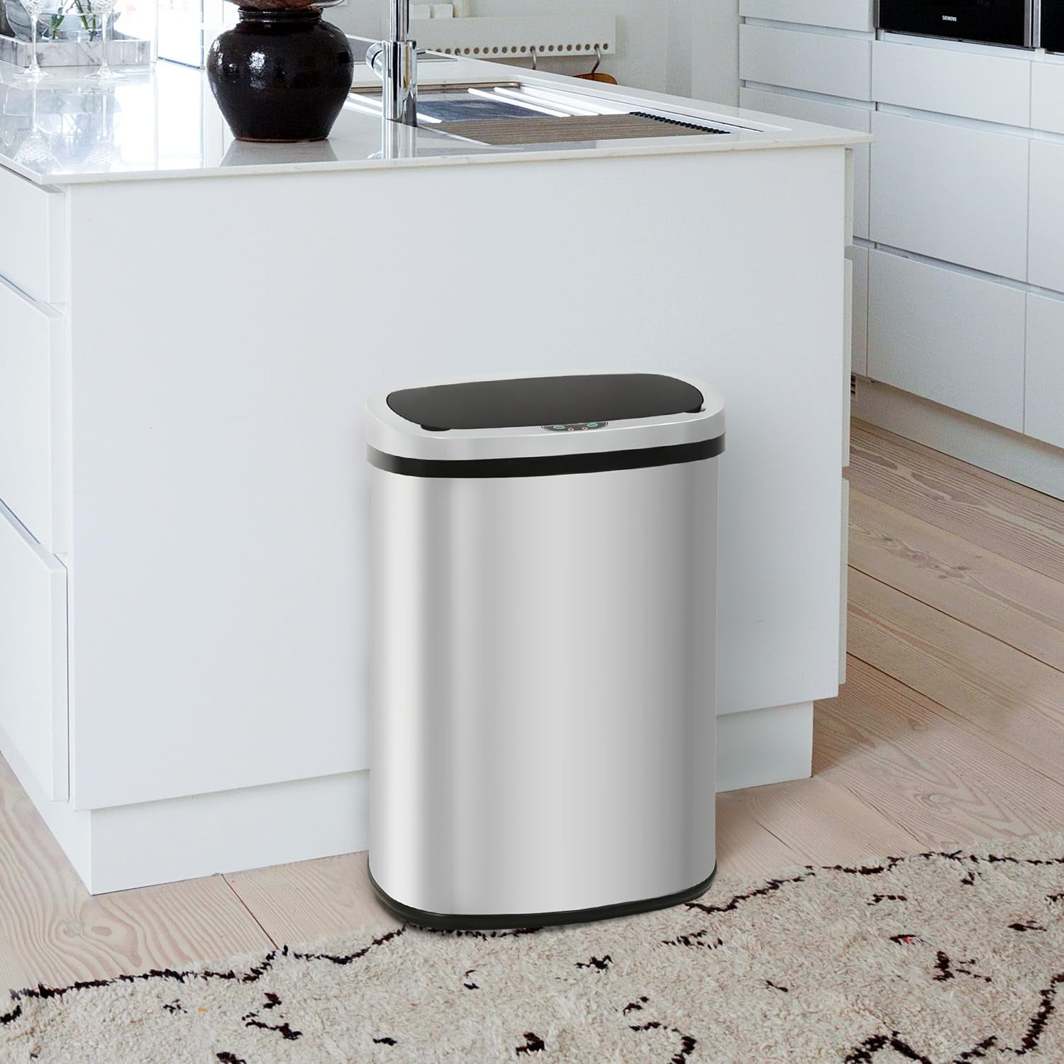 PayLessHere 13Gal Touchless Trash Can - Stainless Steel Auto Lid for Kitchen, Silver