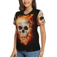 thumbnail image 5 of Yiaed Satanic Skull Print Women's T Shirt V-Neck Short Sleeve Shirt Casual Breathable Tee Summer Tops-Large, 5 of 5