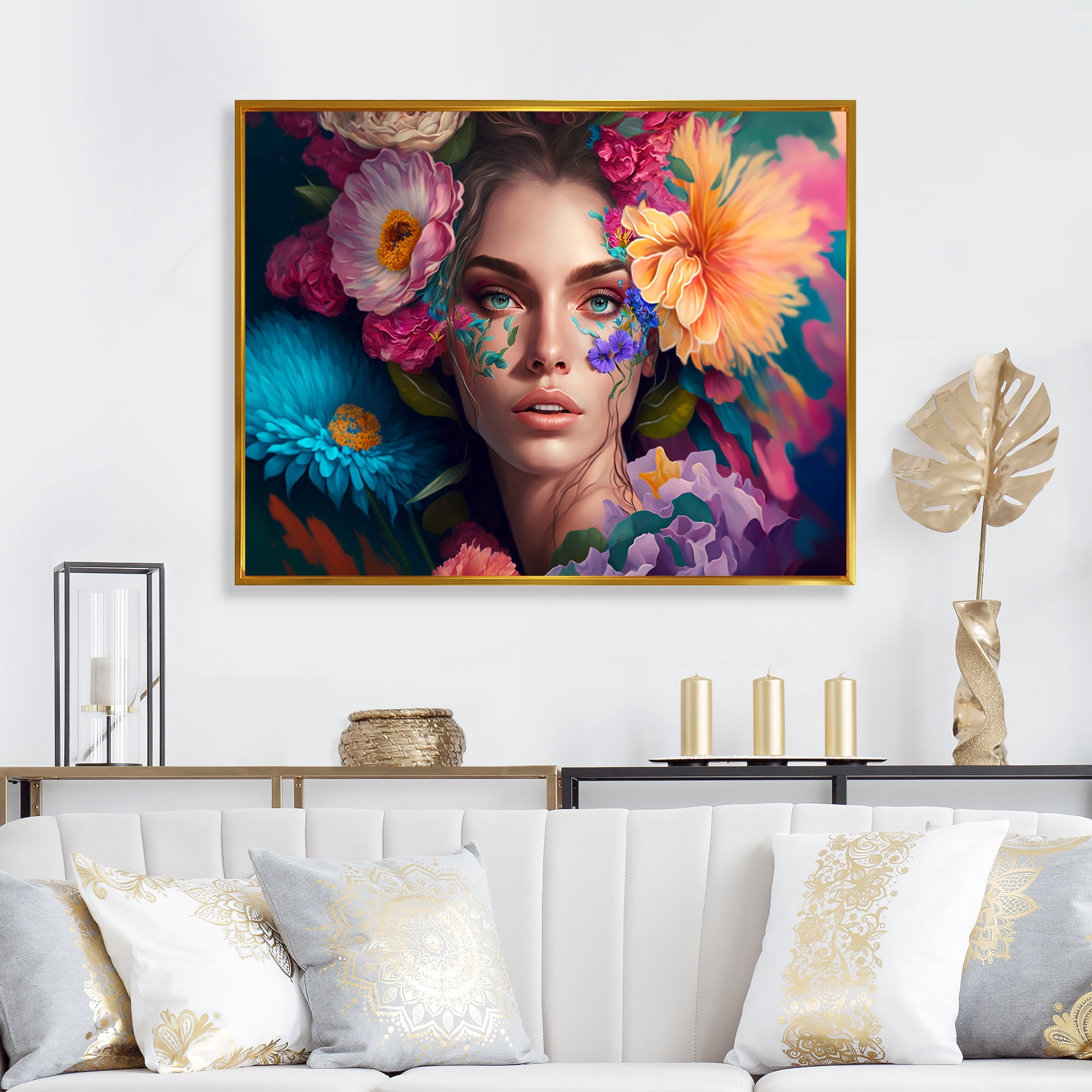 Designart Floral Sensual Woman Portrait I Floating Frame Wall Art