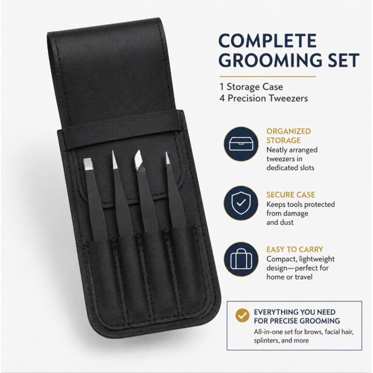 4 Piece Tweezer Set, Stainless Steel Eyebrow Tweezers with