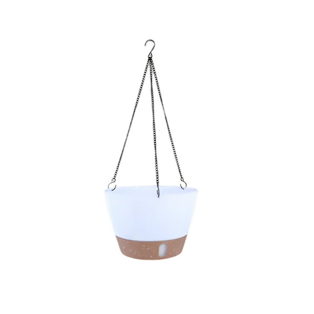 Billuyoard Maceta colgante para jardín, adornos con bandeja de nivel de agua visible, perchas, orificios de drenaje, cesta, jardinera, Patio interior Jardín y Patio Blanco Billuyoard HA083996-01