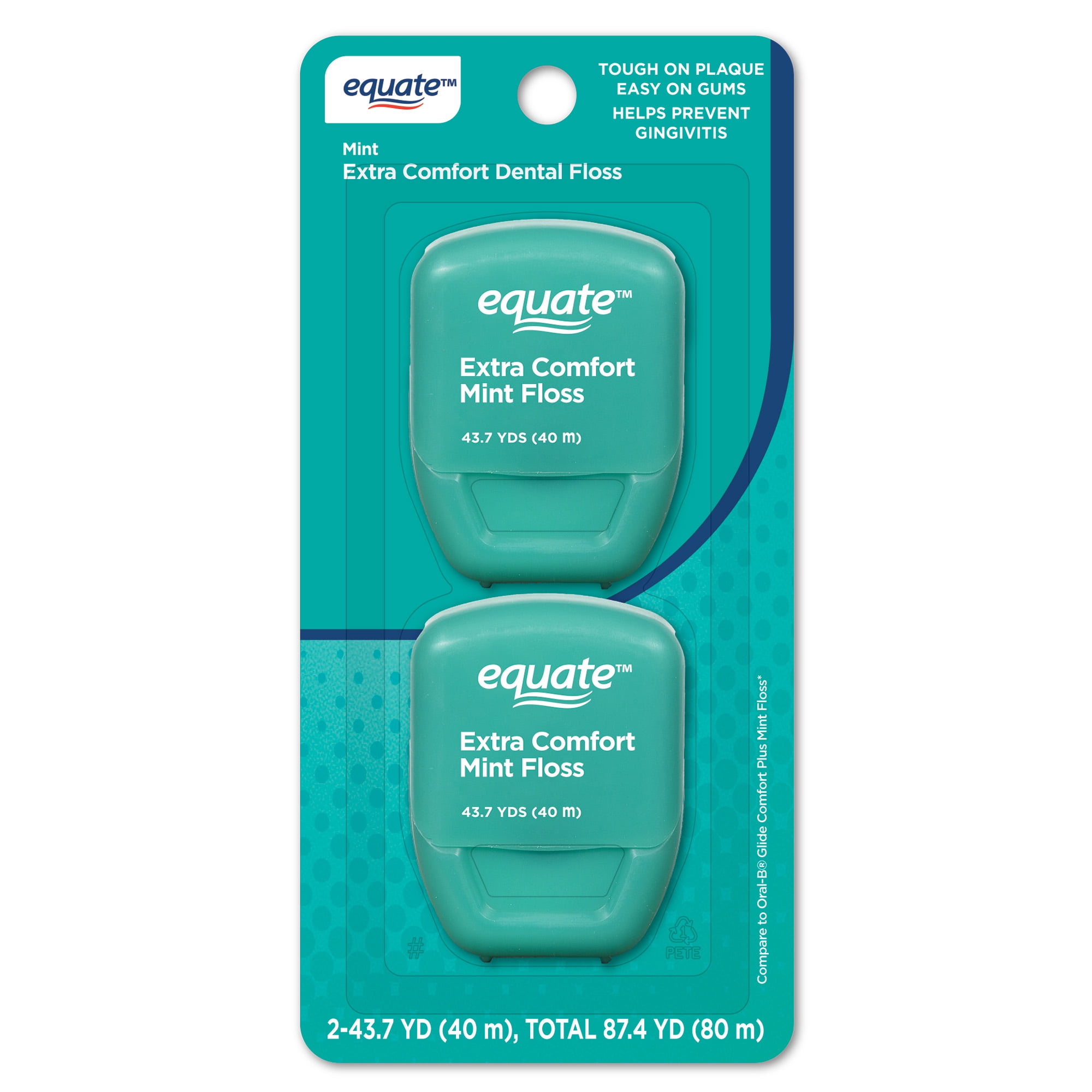 Equate Extra Comfort Dental Floss, Mint, 43.7 yds Each, 2 Count