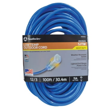 Southwire 100-Foot Heavy Duty Extension Cord - 14 Gauge, 3 Prong, Red SJTW Outdoor Cord
