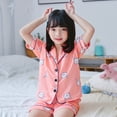 thumbnail image 6 of Hotiary Girls Summer Button-Up Imitation Silk Pajama Outfits Toddler Kids Full Printed Short Sleeve Shorts Two-Piece Set 1-6T, 6 of 7