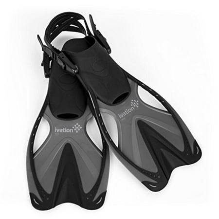 Swim Fins for Kids - Adjustable Speed Fins for Diving, Scuba Diving, Snorkeling, Swimming & Watersports - Ivation Aqua - Titanium Small/Medium 9-13