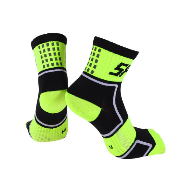 Calcetines de ciclismo anti-fricción m calcetines de bicicleta al aire libre verdes, negros unisex 1 par con diseño de cuadros y reflectantes