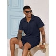 thumbnail image 5 of Colsmile Men's 2-Piece Summer Outfit Set - Textured Quarter-Zip Polo Shirt & Drawstring Shorts, Casual Vacation Summer Set, 5 of 10
