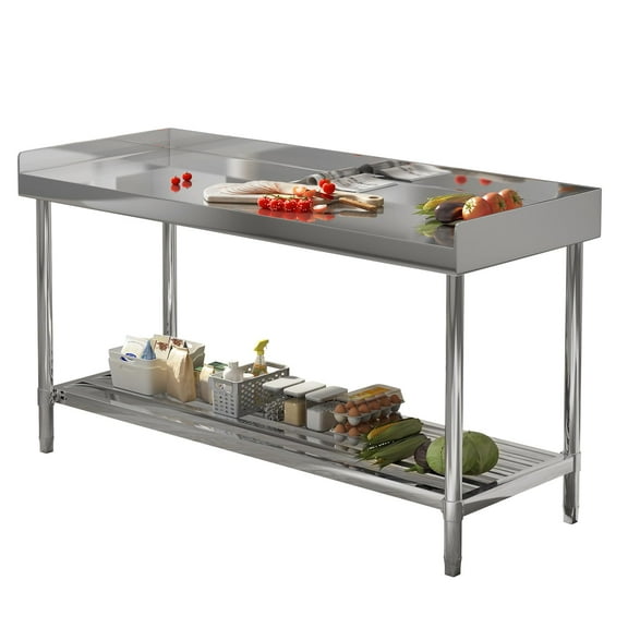 48x24 Inches Stainless Steel Work Table with Backsplash for Prep & Work, Heavy Duty Commercial Food Prep Worktable with Adjustable Undershelf for Kitchen Restaurant