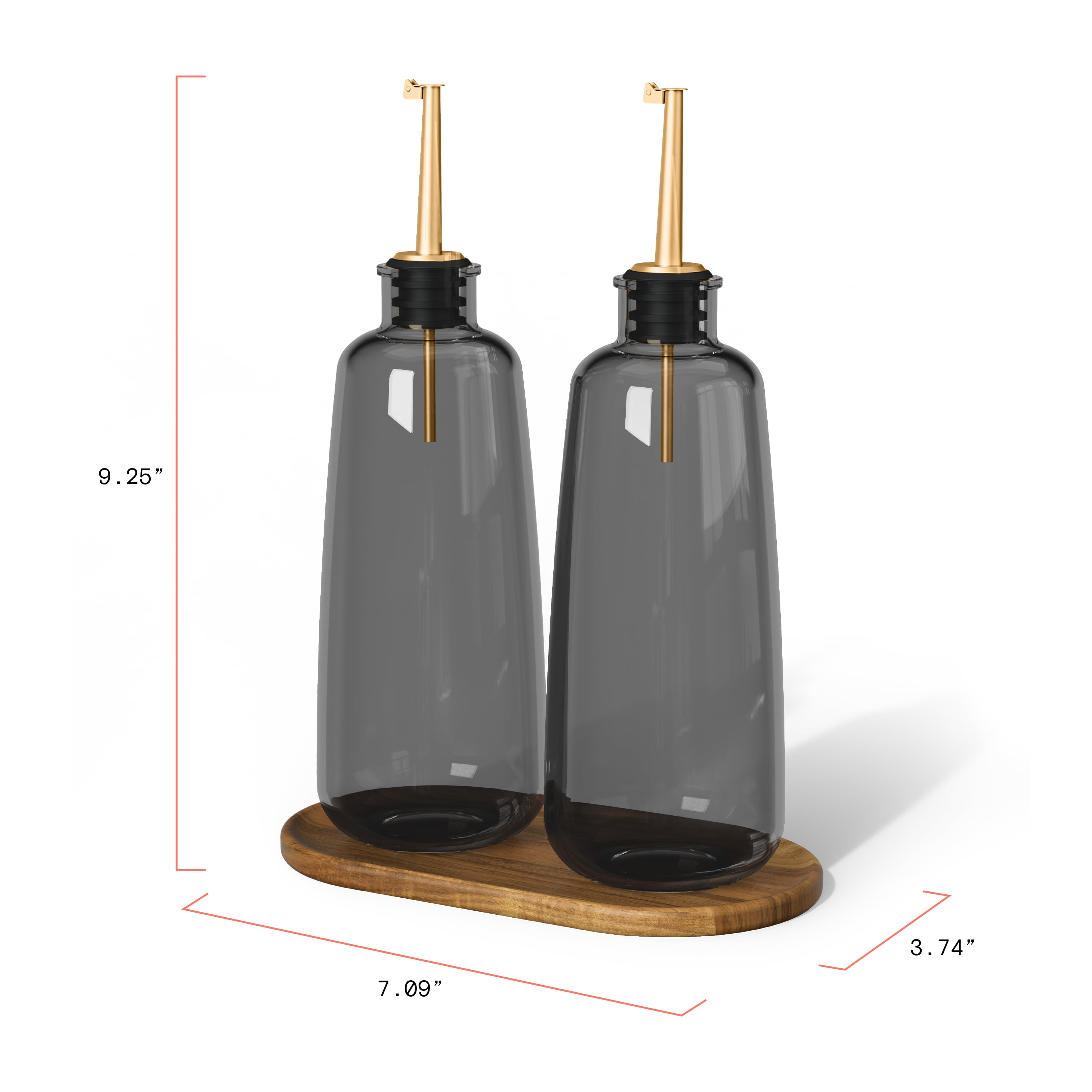 Beautiful 2-Piece Glass Oil and Vinegar Dispenser Set with Acacia Wood Tray by Drew Barrymore