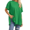 thumbnail image 2 of Otntypg Oversized Workout T Shirts for Women Trendy Solid Color Cotton Loose Fit Crewneck Casual Summer Basic Tee Drop Shoulder Tops Green M, 2 of 9
