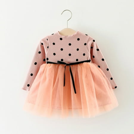 

nsendm Dress Girls Dress Princess Long Sleeve Lace Dress Party Girls Baby Kids Vintage Tulle Pageant Girls Baby Christmas Dress Pink 6-12 Months