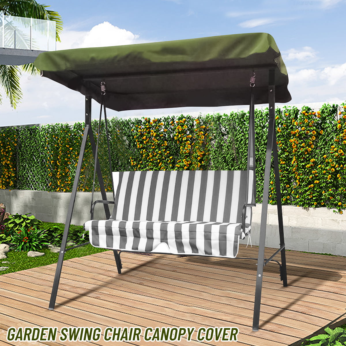 Water Resistant 3 Seater Replacement Canopy ONLY for Swing Seat/Garden Hammock in Olive Green