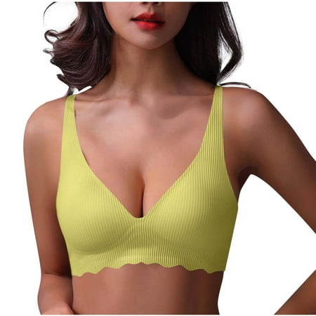 Gnurob Deep V Bras for Women No Underwire Wireless Bralette Push Up Bra Seamless Plunge Bralette Hide Back Fat Brassiere Full Coverage Underwear Clearance Saving Green Large