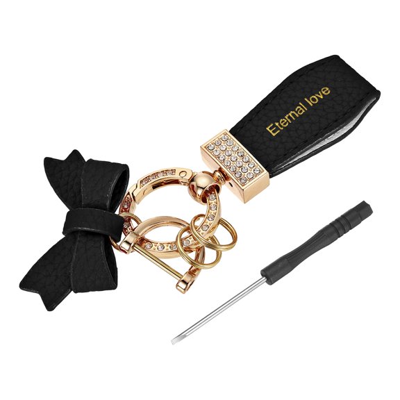 Uxcell Car Key Chain Ring Clip 5.12 inch Leather Key Fob Wristlet Keychain with D Ring Keyrings Black Gold