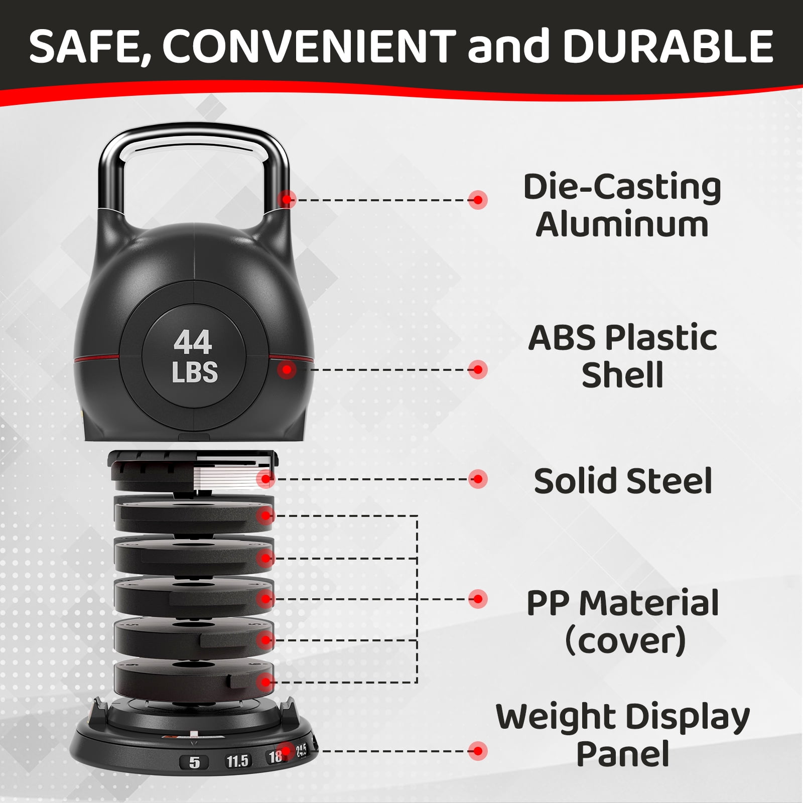 TLGREEN Adjustable Kettlebell Set- 7 Weights (22.5lb/44lb), Quick-Change Weight Dial and Weight Plate Safety Lock, for Full-Body Workout & Cross-Training