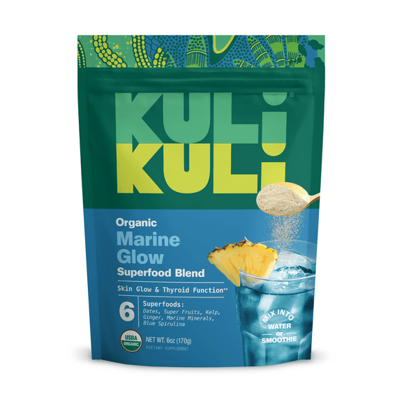 Kuli Kuli Marine Glow Organic Kelp & Blue Spirulina Superfood Powder Blend, Supports Skin Glow and Thyroid Function, 6 oz