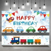 Transportation Birthday Party Backdrop Automobile Train Planes Car Boy Happy Birthday Photography Background Cake Table Banner for Kids Boy Birthday Decorations Photo Booth Props