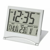 GJX Heavy Sleepers Alarm Clock Vintage Room Decor Radio for Bedroom Digital Travel Alarm Clock Foldable Calendar Temperature & Timer Lcd with Snooze Mode Large Number Display Battery Operated