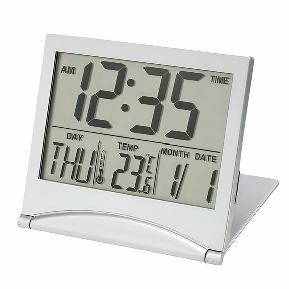 GJX Heavy Sleepers Alarm Clock Vintage Room Decor Radio for Bedroom Digital Travel Alarm Clock Foldable Calendar Temperature & Timer Lcd with Snooze Mode Large Number Display Battery Operated