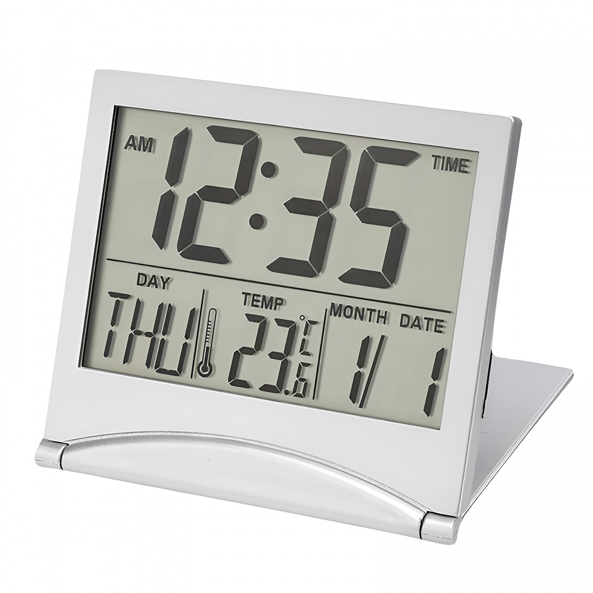 DESIGNICE 2026 New Heavy Sleepers Alarm Clock Vintage Room Decor Radio Digital Travel Alarm Clock Foldable Calendar Temperature&Timer Lcd with Snooze Mode Large Number Display Battery Operated