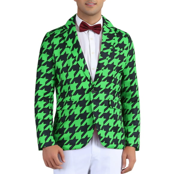 CHAQUETA DEPORTIVA DE UN BOTÓN PARA HOMBRES INSPIRADA EN CHIC, EN PATA DE GALLO, CON COLOR CONTRASTANTE Y AJUSTE SLIM, VERDE