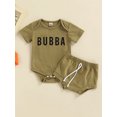 thumbnail image 2 of TSEXIEFOOFU Baby Girl Boy Jumpsuit Set Toddler Letter Print Summer Short Sleeve Romper and Stretch Casual Drawstring Shorts, 2 of 9