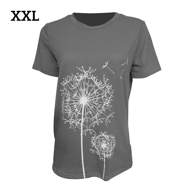 Camiseta de mujer con estampado floral, cuello redondo, manga corta, camiseta suelta, gris oscuro, XXL kenally AP000466-19
