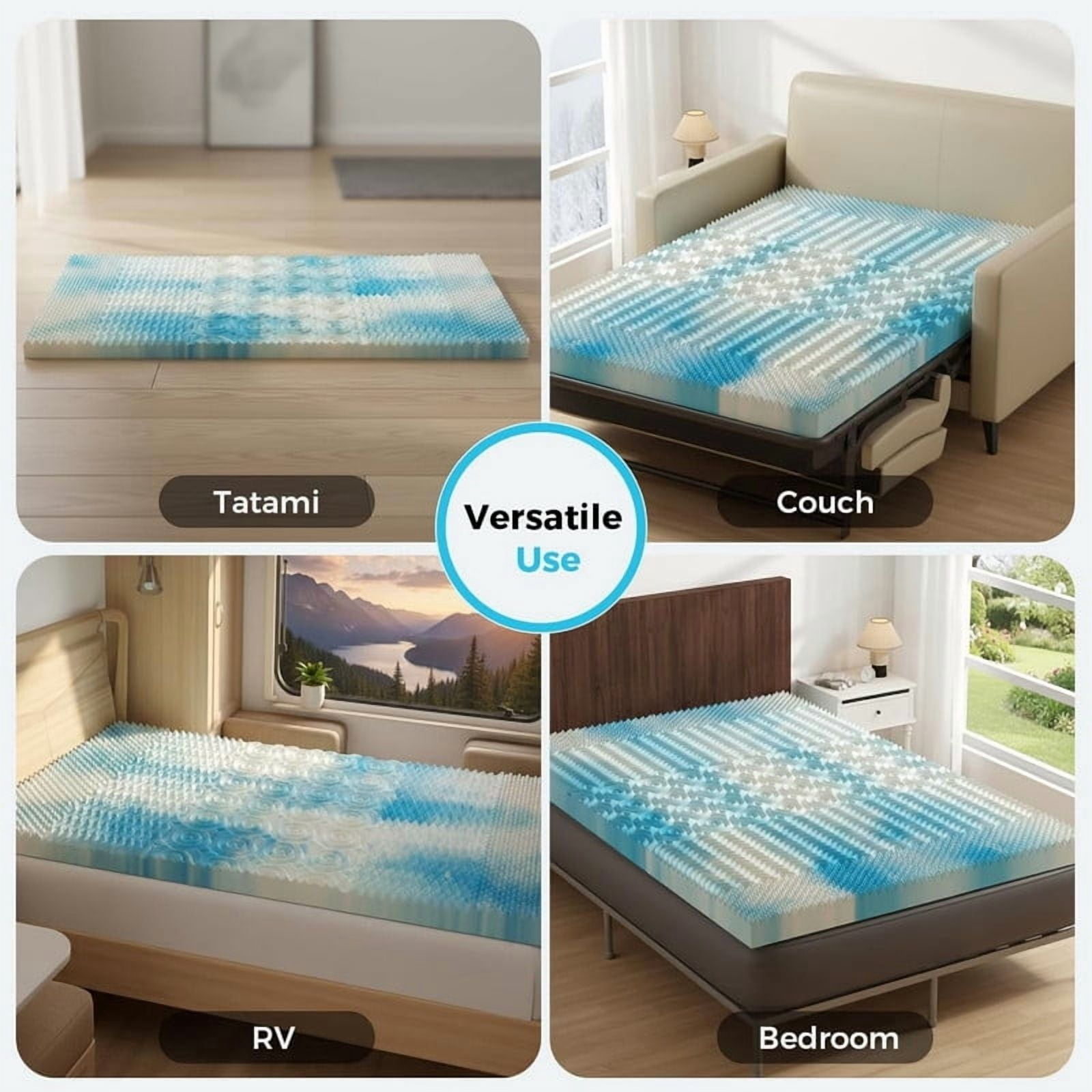 Kelno 5-Zone Cooling Gel Infused Memory Foam Mattress Topper Pressure Dispersion Spinal Alignment for All Sleep Positions, Blue