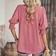 thumbnail image 3 of Blusa de media manga con farol para mujer, cuello en V, camisas fluidas, color puro, informal, lindo punto, 3 of 6
