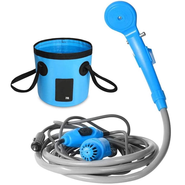Ducha portátil para acampar Cubo 12V Ducha de coche al aire libre Bomba de ducha eléctrica universal (con) azul