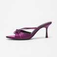thumbnail image 3 of On feet & in love Women's Satin Pointed Toe Stiletto Mules - Strappy Bow Detail Slip-On Dress Sandals,Purple, 3 of 7