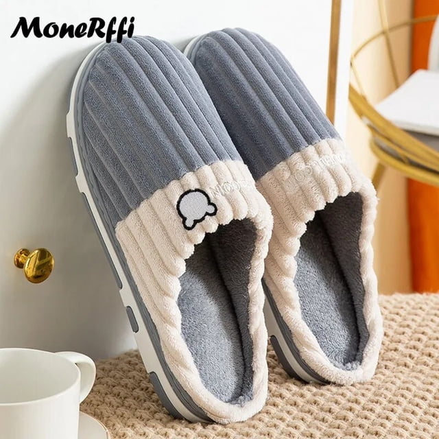 Couple Winter Home Slippers Women Shoes Cute Cartoon Cat Slippers Men Warm Plush Slides Indoor Bedroom Non-Slip Floor Slipper