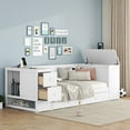 thumbnail image 4 of Euroco Wood Twin Size Daybed with Trundle, Storage Cabinets with Shelves and Drawers, Charging Station Sofa Bed, White, 4 of 19